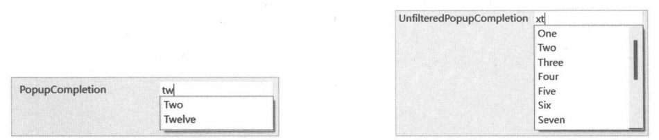 图 8-10 列表项将依据输入内容进行过滤 图 8-11 自动完成列表不会进行过滤