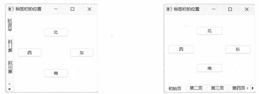 图 9-13 标签栏位于内容页的左侧 图 9-14标签栏位于内容页的下方