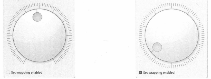 图 12-11 QDial 的 wrapping 属性为 False 图 12-12 QDial 的 wrapping 属性为 True