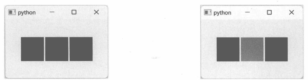 图 19-16 3 个矩形的初始颜色 图19-17 第二个矩形变成蓝色