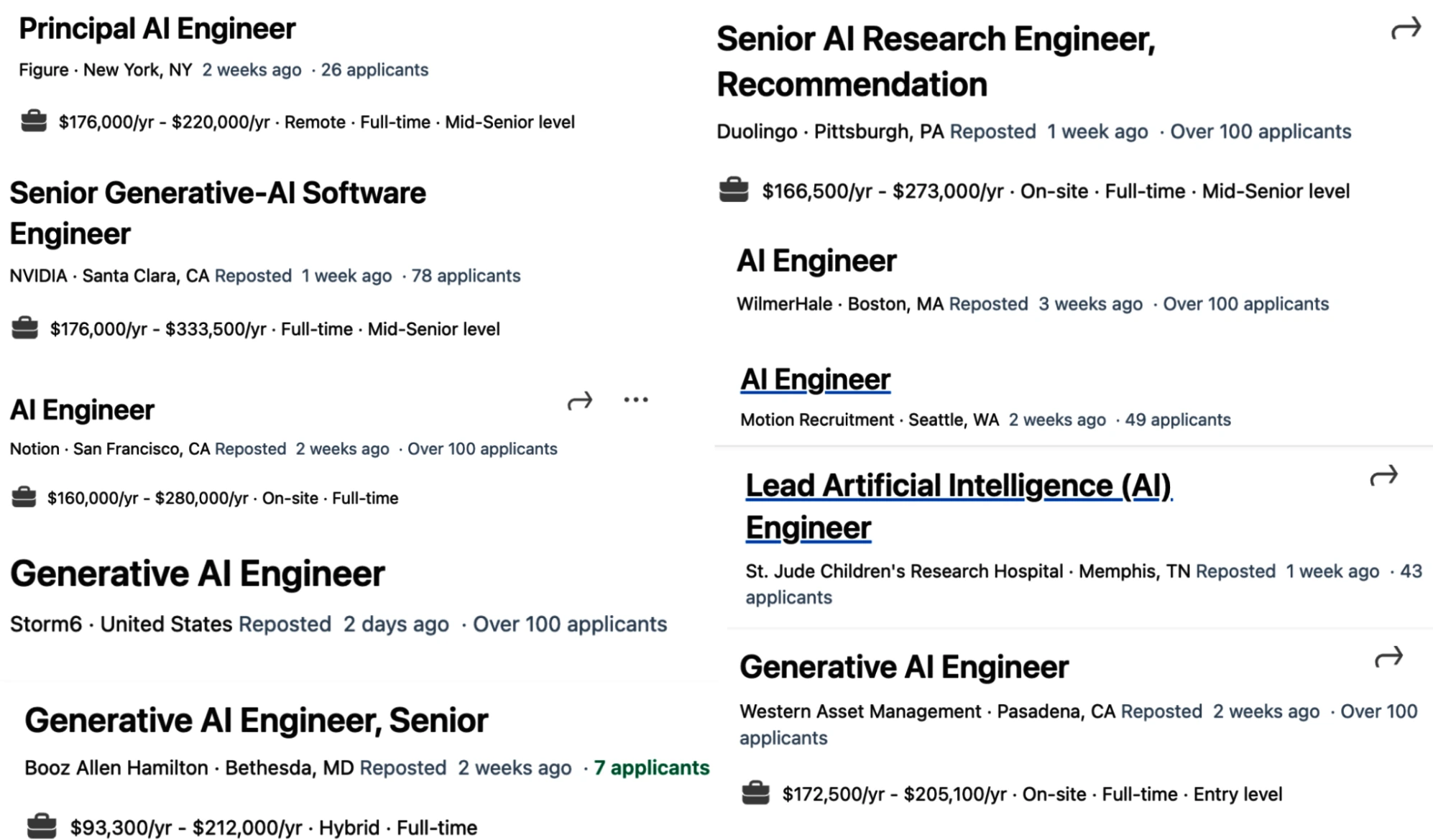 LinkedIn 中独立的 AI Engineer 职位
