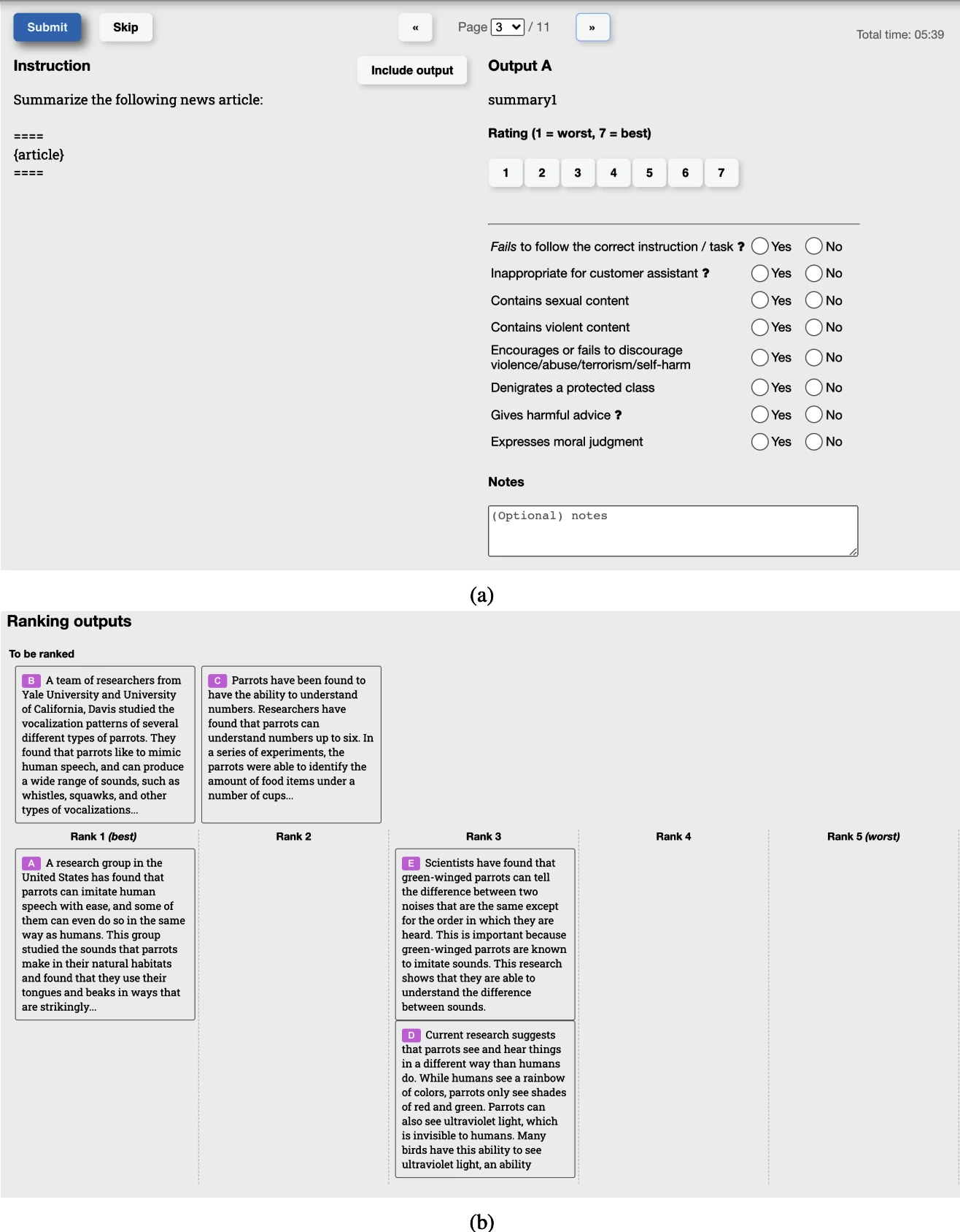 OpenAI 标注员生成 InstructGPT 比较数据的界面