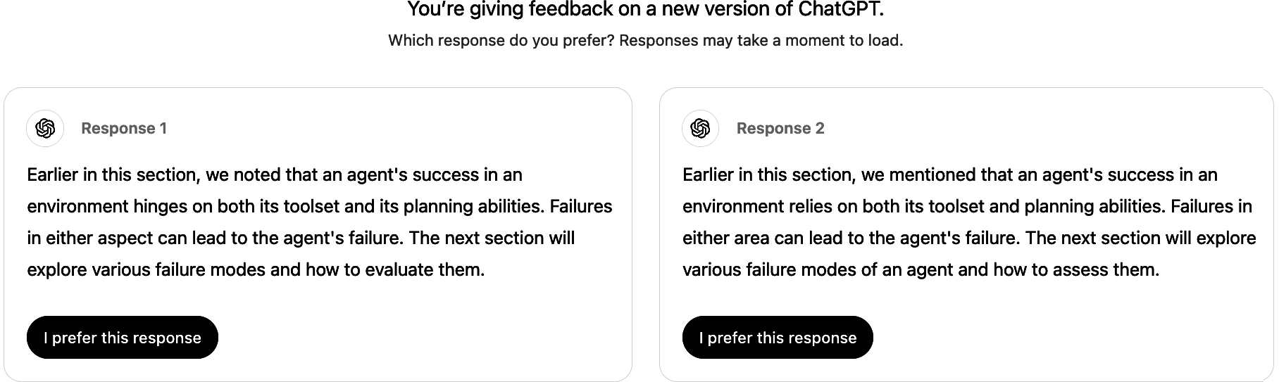 两个ChatGPT回答的并排比较