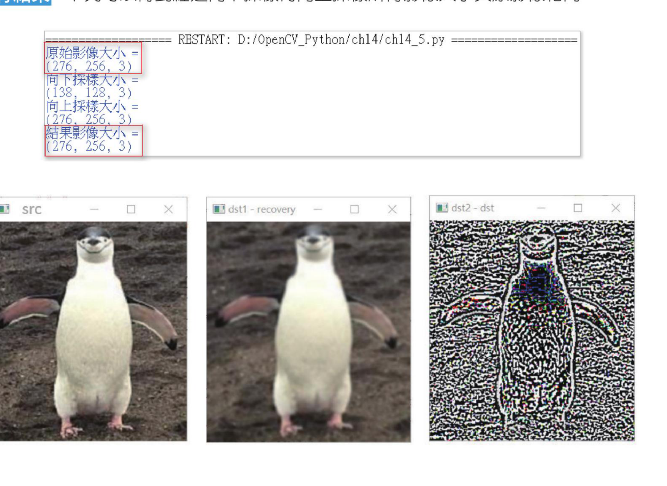 ch14_5.py 先 pyrDown 再 pyrUp 执行结果