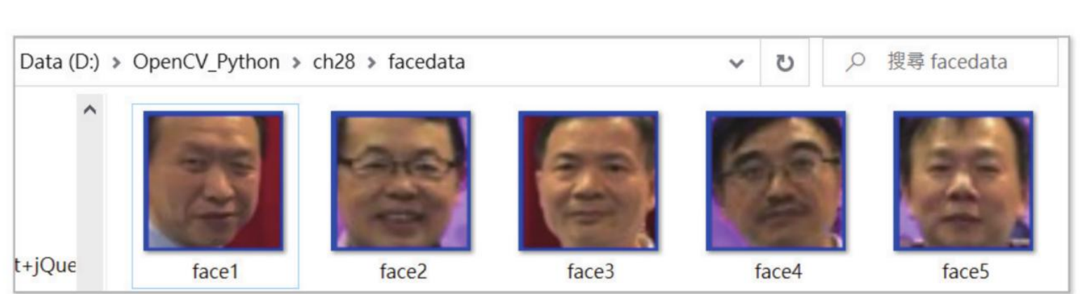 facedata 资料夹中储存五张同样大小的人脸影像
