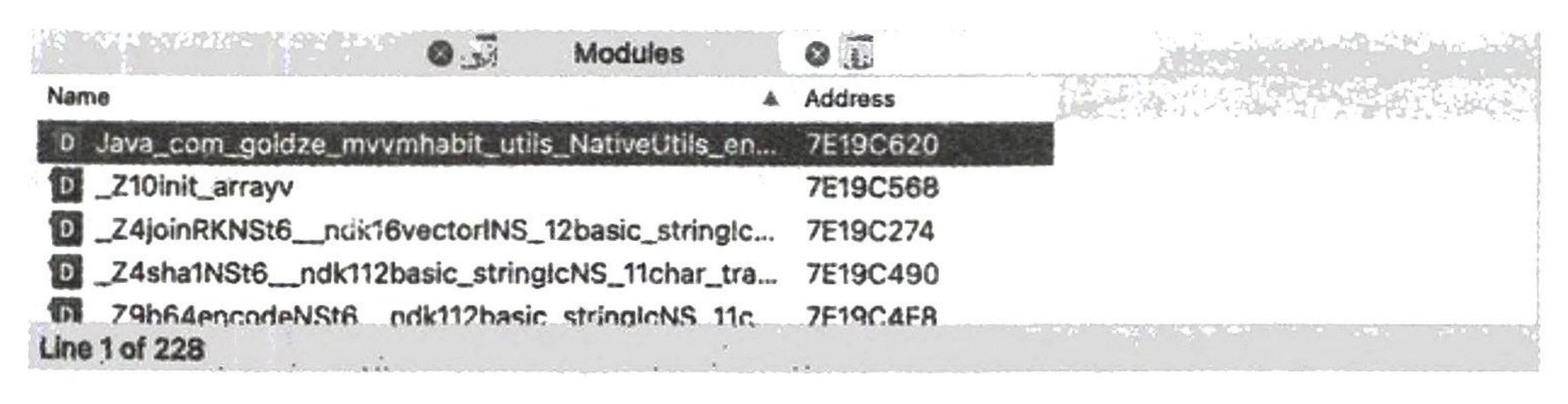图13-117 找到 Java_com_goldze_mvvmhabit_utils_NativeUtils_encrypt 方法